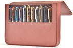 Lanxivi 12 Fountain Pen Case Genuine Coffee Leather Organizer, Portable Pen Bag Pouch Drawer Style - Image 3