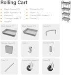 4 Tier Rolling Utility Cart with Handle,REBECAT Utility Cart Made of Multifunctional Storage Organizer Tool for Kitchen,Bathroom,Living Room,Office(Gray) - Image 5