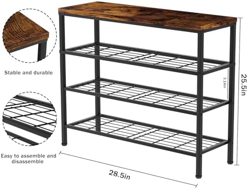 4-Tier Metal Shoe Rack with Wood Top - Durable & Space-Saving Shoe Organizer,Industrial Shoe Organizer Shelf Bench Storagefor Closet Entryway, Bedroom & Hallway - Bronze+Black 28.5 W × 25.5" H - Image 3