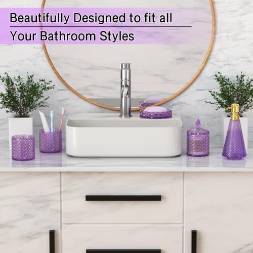 Purple Glass Bathroom Accessories Set 5 Pcs, Purple Bathroom Set, Soap Dispenser and Toothbrush Holder Set, Qtip Holder Set, Vintage Bathroom Sink Set, Cute Bathroom Decor - Image 3