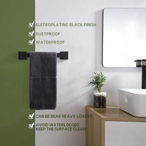 KOKOSIRI 12-Inch Single Towel Bar, Bathroom Kitchen Towel Holder, Wall Mounted SUS304 Stainless Steel Towel Rack 2 Pack, Matte Black, B4003BK-L12-P2 - Image 3