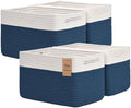 Storage Baskets for Organizing, 4 Pack Baskets for Shelves, Decorative Storage Bins for Shelves, Cotton Rope Storage Basket with Handles, Woven Basket for Storage, 13''Lx8.7''Wx7.9''H, White & Blue by Degeyoyo