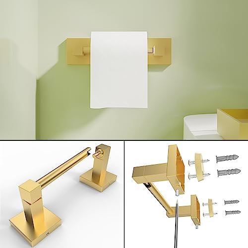 RUACQ Brushed Gold Toilet Paper Holder & Towel Ring, Bathroom Accessories - Image 4