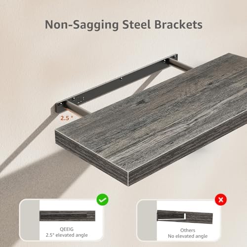 QEEIG Bathroom Long Floating Shelves for Wall (Grey, Set of 2, 23.6") - Image 5