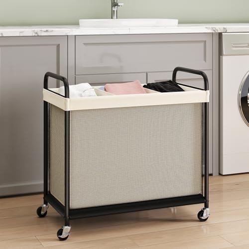 ELYKEN Laundry Hamper 3 Section, 120L Rolling Laundry Sorter with Wheels - Image 2