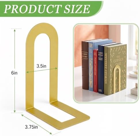 Sanwarm Bookends, 12 Pack, Metal, for Home Office Desk Shelves Gold Modern - Image 2