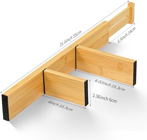 EcoFives Adjustable Bamboo Drawer Dividers with Inserts, Expandable Spring-Loaded Drawer Organizer for Kitchen, Clothes, Tools, Silverware, Bamboo Organizer Separators - 6 Large Pieces - Image 4