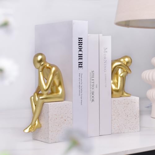 Decorative Bookends for Shelves,Resin Gold Book Ends,Unique Thinker Statue - Image 6
