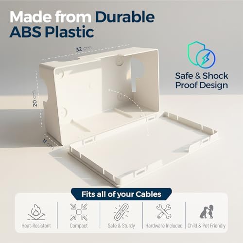 Cable Management Box ABS 12.6x7.9x4.5in, White, Mounting Kit Included - Image 3