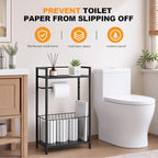 Black Freestanding Toilet Paper Holder Stand with Shelf and Storage, All-in-One Bathroom Tissue Roll Dispenser with Extra Space for Toilet Rolls, Wet Wipes, Phones, Tablets and Magazines - Image 6