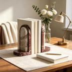 Marble Bookends for Heavy Books, Decorative Solid Natural Stone Book Ends Set of 2, Heavy Duty Book Holder for Shelves Desk Cookbook, Modern Minimalist Bookshelf Decor,Non-Slip Sculptural Book Stopper - Image 2
