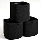 ICERZCZ 11 Inch Cube Storage Bins, Storage Cube Organizer Bins, Woven Cotton Rope Basket for Storage, Storage Baskets for Organizing Shelves, Square Baskets for Toys, Black (Pack of 3) by ICERZCZ
