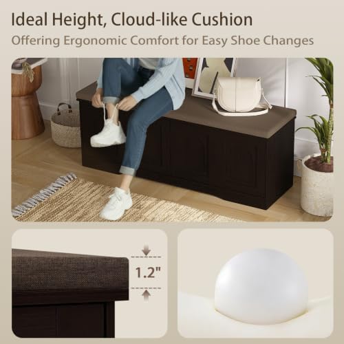 DINZI LVJ Shoe Storage Bench with Cushion, Door, Espresso 47.2" LX17.7 H - Image 4