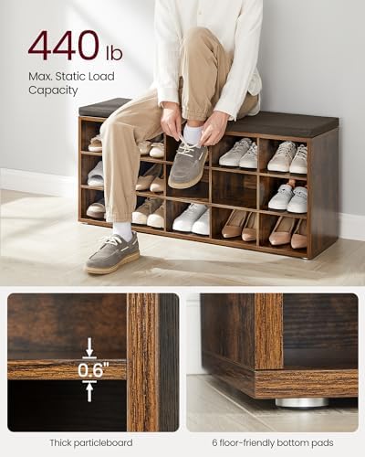 VASAGLE Shoe Bench with Cushion, 15 Compartments, 11.8 x 41.3 x 18.9 Inches - Image 5