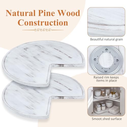 Leinuosen 2 Pcs 24in/28in/32in Banded Pine Wood Full Kidney Shaped Lazy Susan for Corner Base Cabinets with Iron Swivel Bearing for Kitchen Turntables, Not Include Metal Rod(28 Inch,White) - Image 4