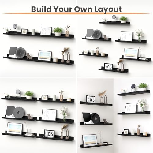 upsimples Floating Shelves for Wall Decor and Storage, Black, 6Pcs 23.6'' - Image 4