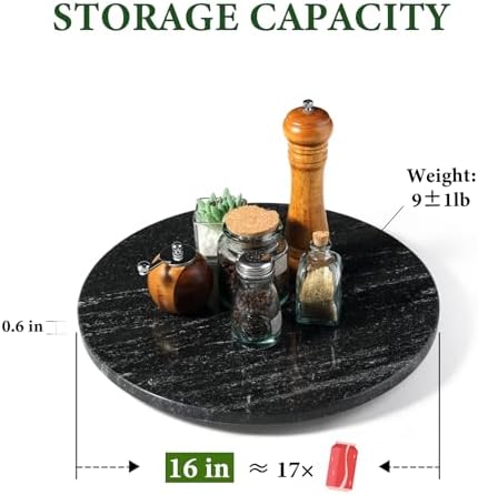 Koville 16'' Marble Lazy Susan for Kitchen, Black Marble Turntable for Dinning, Stone Lazy Susan Organizer for Cabinet, Serving Rotation Spinning Tabletop Organizer Swiveling - Image 3
