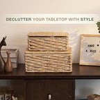 Set of 2 White Wicker Baskets with Lid - Image 2