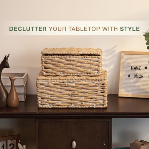 Set of 2 White Wicker Baskets with Lid - Image 2