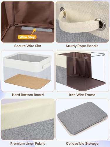 BALEINE 3 Pack Fabric Closet Storage Bins for Shelves, Linen Closet Organizers and Storage, Decorative Baskets for Organizing, Shelf, Clothes, Home, Office (Grey, 14''x10''x8.5'') - Image 6