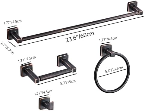 Bathroom Hardware Set 4 Pieces,Oil Rubbed Bronze Bathroom Accessories Set Stainless Steel Wall Mounted, Hand Towel Bar, Towel Ring, Robe Towel Hooks,Toilet Paper Holder,Towel Bar Set, 23.6 Inch - Image 6
