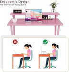 COTUBLR Small Desk, 27.5 Inch Small Computer Desk for Spaces, Computer Desks with Adjustable Monitor Stand, Compact Desks with Storage, Tiny Study Table for Bedroom Home Office, Pink - Image 5