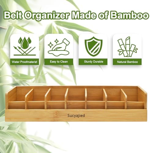 Belt Organizer, 7 Compartments Belt Organizer for Closet and Drawer, Bamboo Tie and Belt Storage Case, Belt Holder Box for Men/Women (Wooden, 7) - Image 2
