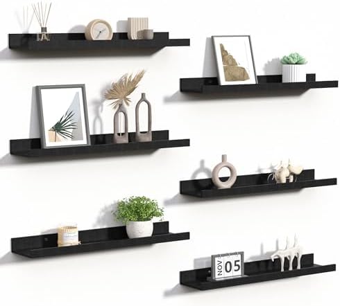 upsimples Floating Shelves for Wall Decor and Storage, Black, 6Pcs 23.6'' by upsimples