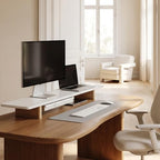 Fenge 42.5" Dual Monitor Stand with Storage Drawer & Solid Wood Legs - Image 2