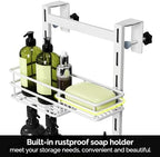 Orimade Over the Door Shower Caddy Adjustable 5 Tier Black,Bathroom Hanging Organizer Shelf Rustproof with 4 Hooks,Shower Basket with Soap Holder and Suction Cup, White - Image 3