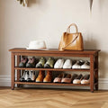 Wood Shoe Bench for Entryway,Bench with Shoe Rack,Storage Shoe Organizer for Hallway,Living Room,Bedroom (Brown, 39.37''W×11.81‘’D×17.71‘’H) by Furshus