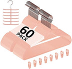 VECELO Premium Velvet Clothes Hangers Suit Heavy Duty (60 Pack)-Non Slip & Space-Saving with 8 Finger Clips & Tie Rack Excellent for Men and Women,Pink by VECELO