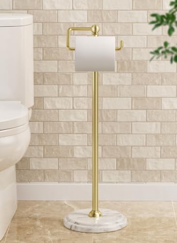 KES 26" H Anti-Wobble Toilet Paper Holder Stand with Weighted Base, 18/8 Stainless Steel Free Standing Toilet Paper Holder with Rust-Resistance Upgrade, Vintage Brushed Gold, BPH235-BZ by KES