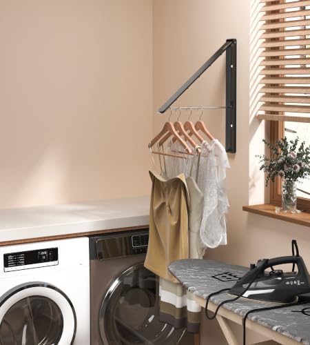 Dr.DJ Clothes Drying Rack Wall Mounted, Retractable & Foldable Clothes Hanger for Laundry Room Organization and Storage, Clothes Hanger Rack for Dorm, Closet, Balcony, Laundry Room(2Pack, Black) - Image 3