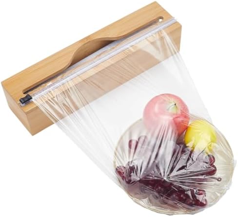 AHANDMAKER Wood Plastic Wrap Dispenser with Cutter Wall Mount Aluminum Foil Organizer for Kitchen Pantry Food Storage Cutting and Wrapping, Fits 13" Roll by AHANDMAKER