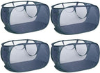 4 Pack Collapsible Laundry Baskets, Foldable Laundry Basket with Pocket, Durable Pop Up Hampers, Reinforced Handles Dirty Clothes Hamper for Laundry, Bedroom, Bathroom, Dorm, Travel or Camping Navy by Bemkoo