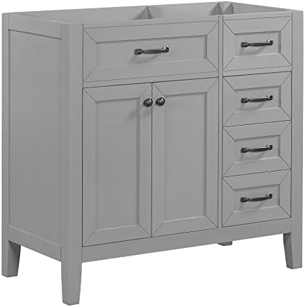 Flieks 36" Bathroom Vanity Without Sink, Cabinet Base Only, Bathroom Cabinet with Drawers, Solid Frame and MDF Board, Grey by Flieks