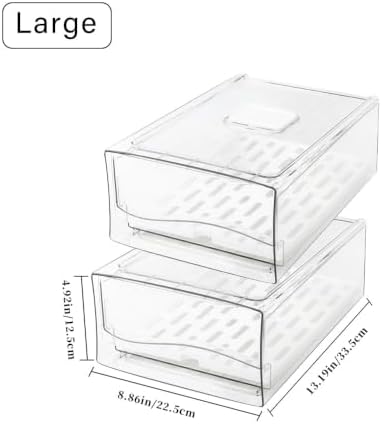 Refrigerator Drawers Pack of 2 With Pull Out Stackable Fridge Organizer Bins, Clear Cabinet Organizers for Kitchen Pantry Food Containers Produce Storage (2 Drawer,Large) - Image 5