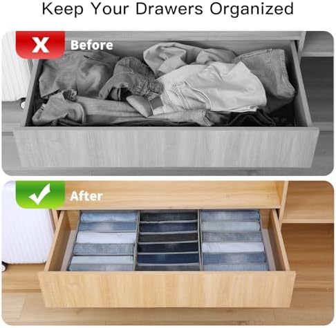 Qozary Jeans Pants Organizer for Closet, 4 Pack Drawer Organizers for Clothing, 6 Grids Wardrobe Clothes Organizer, Jean Organizer for Closet, Deep Drawer, Clothes Organizer for Shirts, Legging - Image 2