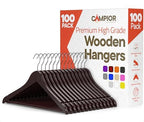 Cherry Wooden Hangers 100 Pack – Heavy-Duty with 360° Swivel Hook, Non-Slip, Pants Bar & Shoulder Grooves - Wooden Hangers for Suits, Jackets, Dresses & Camisoles, Space-Saving and Smooth Finish by Campior