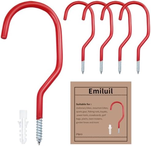 24 Pack Bike Rack Garage Hooks for Hanging, PVC Coated, Red by Unknown