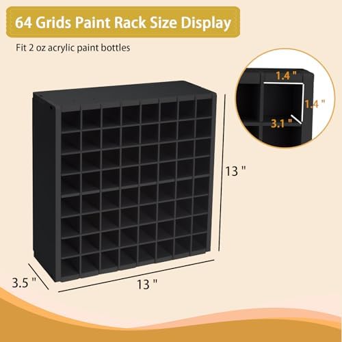 Krafetto 64-Grid Paint Organizer for 2 Oz Bottles, Wall Mount, Black - Image 2