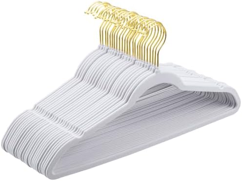 Premium Velvet Clothes Hangers Pack of 60, Heavy Duty, Non Slip Velvet Suit Hangers Heavy Duty with Gold Hook, 0.2 Inch Slim Space Saving Hangers for Suits, Pants, Shirts, and Dress (White) by SmartHomeforYourFamily
