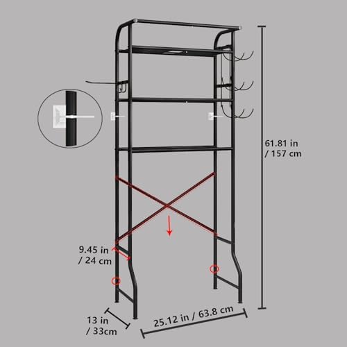 Over The Toilet Storage Shelf 3 Tier Bathroom Organizer Black - Image 3