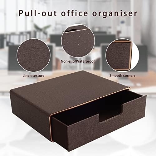 Stackable Organizer Drawer Classic Brown Pu Leather Handmade,Organize Home Office Desk Accessories and Sort Letter-Size Paper/a4 Document,Desk Caddy with Drawers Storage Box,13.1x10x3.7inches - Image 6
