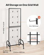 VEVOR Grid Wall Panel, 1.9 x 5.4 ft Wire Grid Panels Display Rack, Movable Art Display Shelf with Wheels and 10 Hooks, Black Carbon Steel Gridwall for Craft Show, Decoration, Storage, Notice Board - Image 2