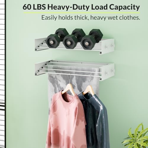 Foldable Wall Mounted Drying Rack, Stainless Steel Expandable Clothes Drying Rack with 6 Knobs, Heavy Duty Laundry Drying Rack for Apartment, Laundry Room, Balcony, 4 Thickened Rods - Image 3