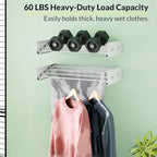 Foldable Wall Mounted Drying Rack, Stainless Steel Expandable Clothes Drying Rack with 6 Knobs, Heavy Duty Laundry Drying Rack for Apartment, Laundry Room, Balcony, 4 Thickened Rods - Image 3