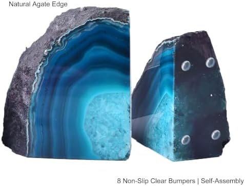 AMOYSTONE Teal Agate Bookends Small Geode Crystal Book Ends for Desk Decor - Image 5