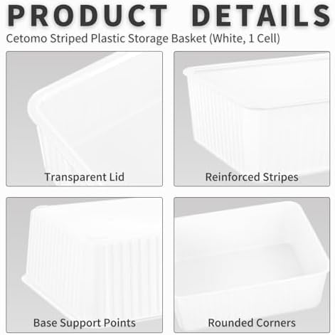 Cetomo Plastic Underwear Drawer Organizer with Lid, Lidded Storage Box for Bras, Plastic Basket for Closet and Shelf, Stackable, White (31 x 24 x 11 cm) - Image 2